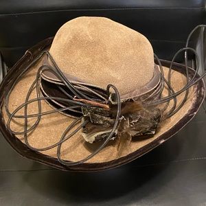 Angiolo Frasconi Women's Brown Rabbit Hair Feathers Fedora Formal‎ Hat One Size